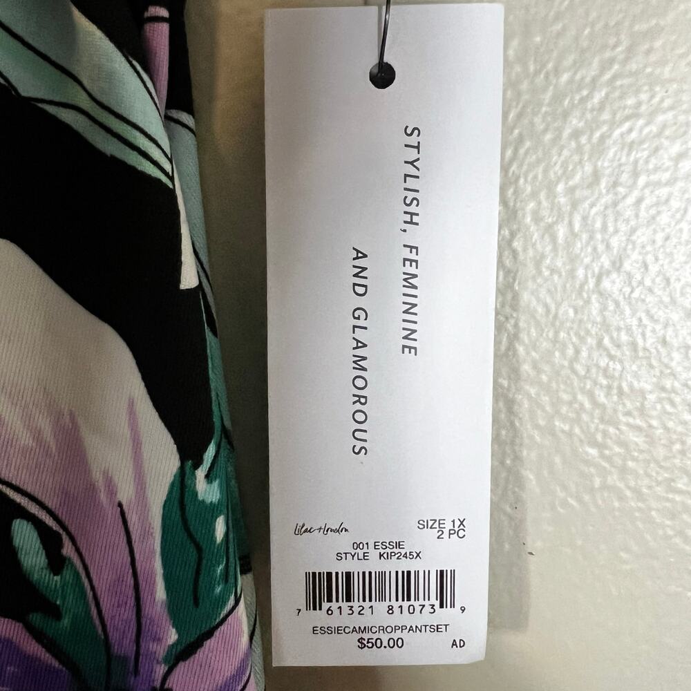 NWT Lilac & London Tank Top Womens 1X Black Tropical Floral V-Neck Hawaiian - Picture 4 of 5